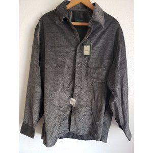 Canali Gray Corduroy Button Front Cotton Shirt Size 42 NWT